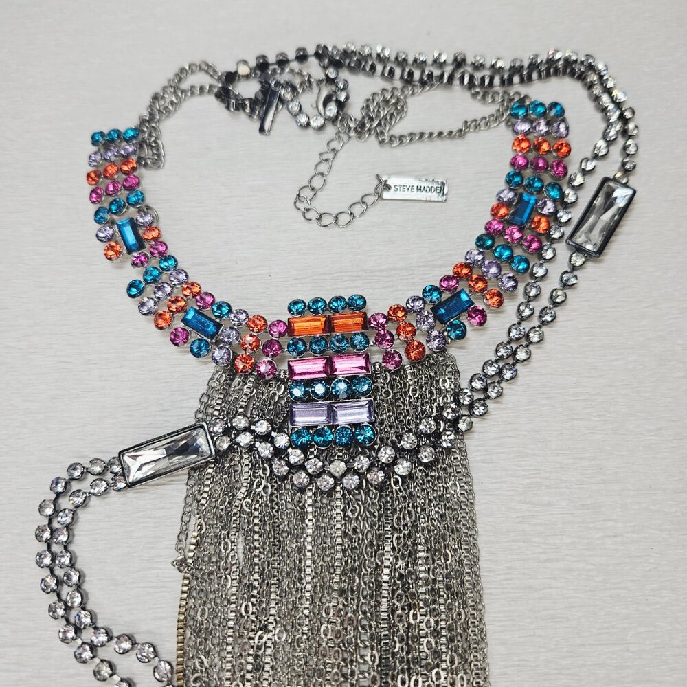 Steve Madden Rhinestone Necklaces Pink Aqua Orange Purple Showstopper Gunmetal Y